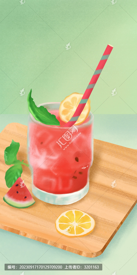 西瓜飲料插畫