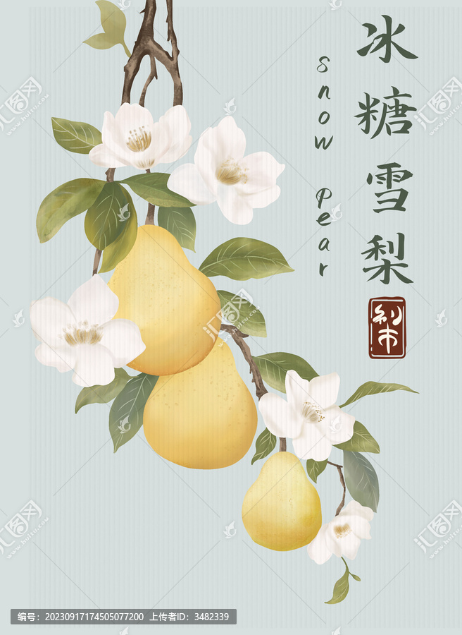 水果冰糖雪梨包裝插畫