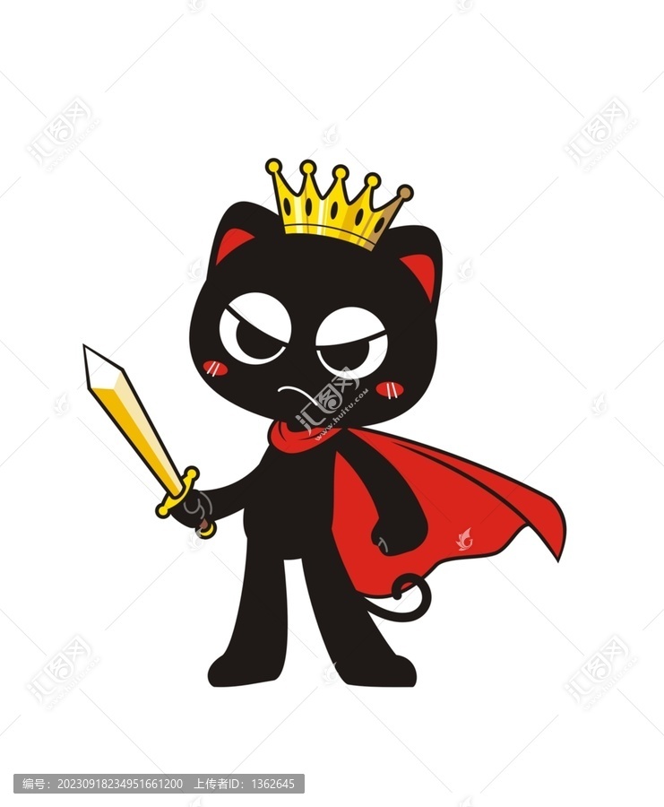 卡通可愛黑貓武士拿寶劍