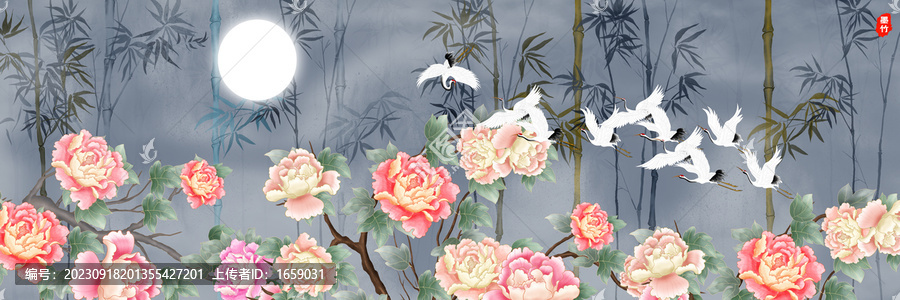 水墨竹子花鳥背景墻