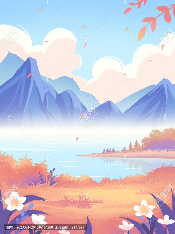 秋天山水美麗的自然風(fēng)景