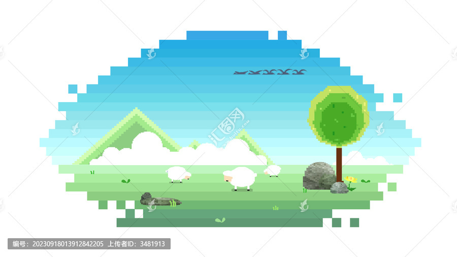 草原牧羊像素化場景