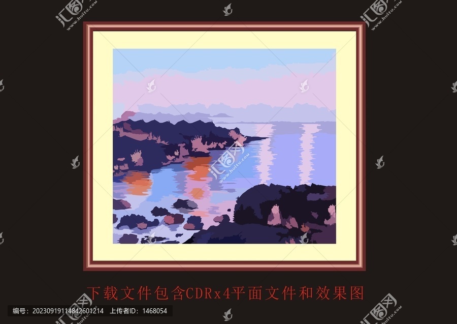 矢量抽象藝術(shù)風(fēng)景畫(huà)落日晚霞