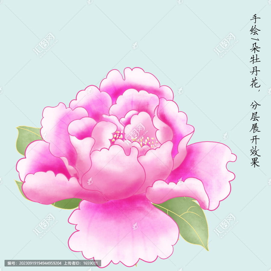 鼠繪牡丹花