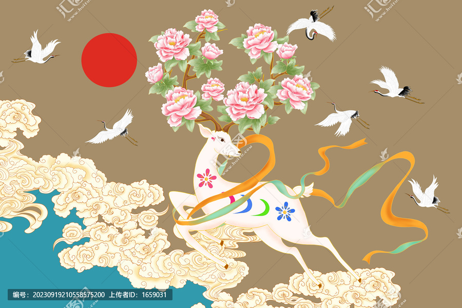 新中式祥云梅花鹿裝飾畫