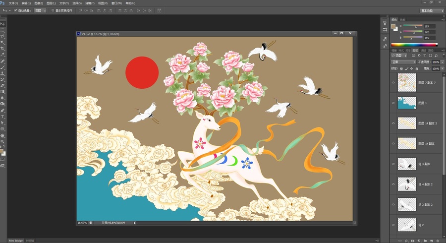 新中式祥云梅花鹿裝飾畫