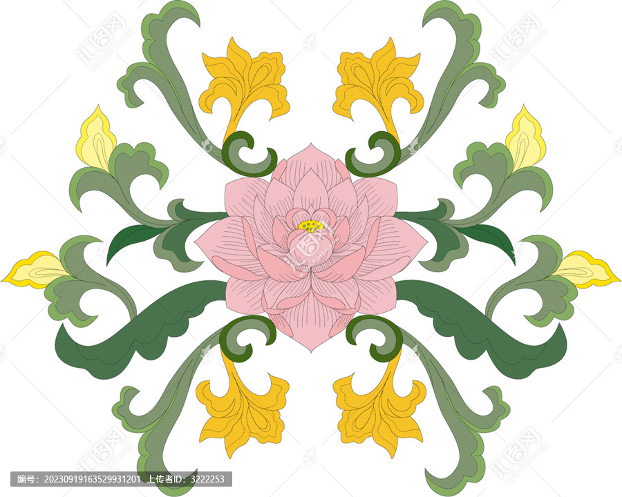 復(fù)古纏枝蓮花紋傳統(tǒng)印花圖案