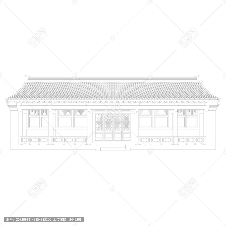 硬山廂房立面線稿圖