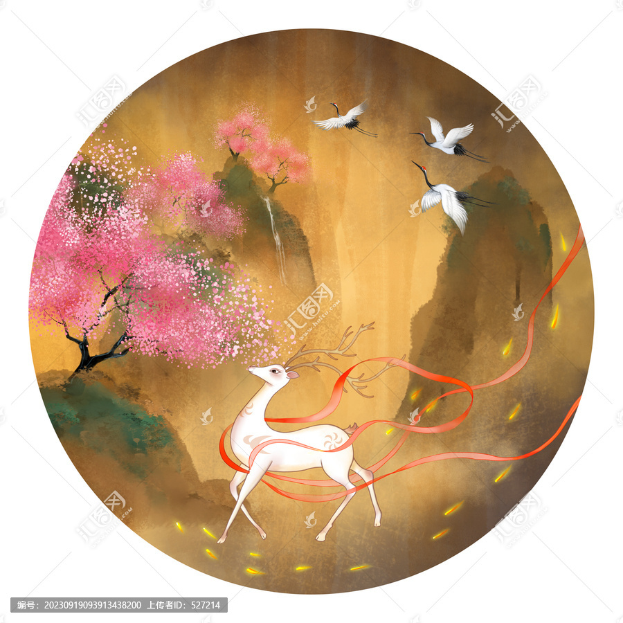 仙鹿古風(fēng)山水畫