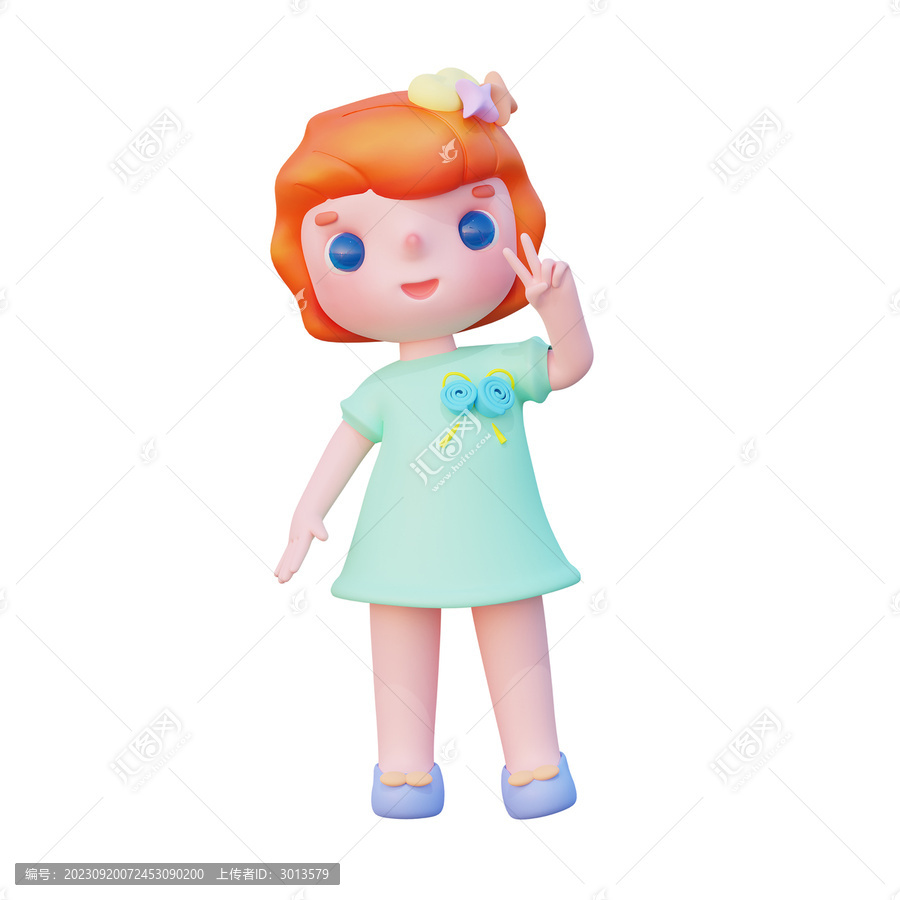 3D可愛卡通女孩比耶手勢(shì)素材