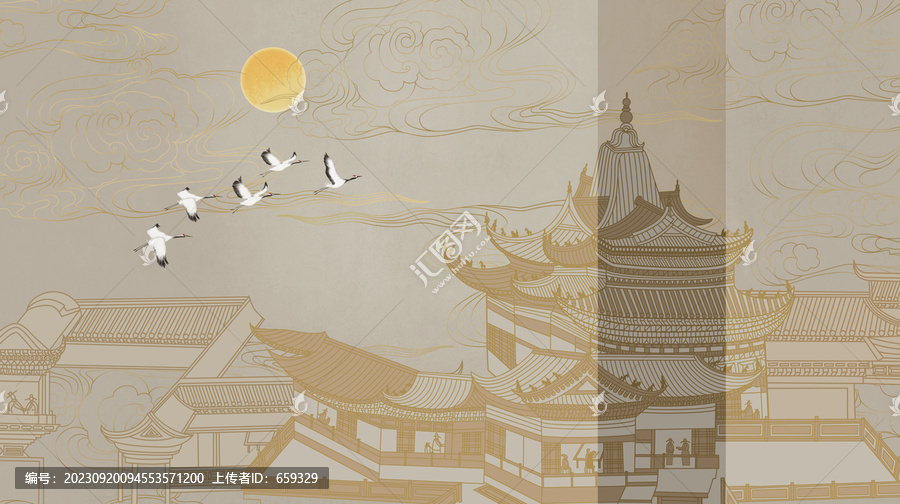 高端新中式閣樓背景墻