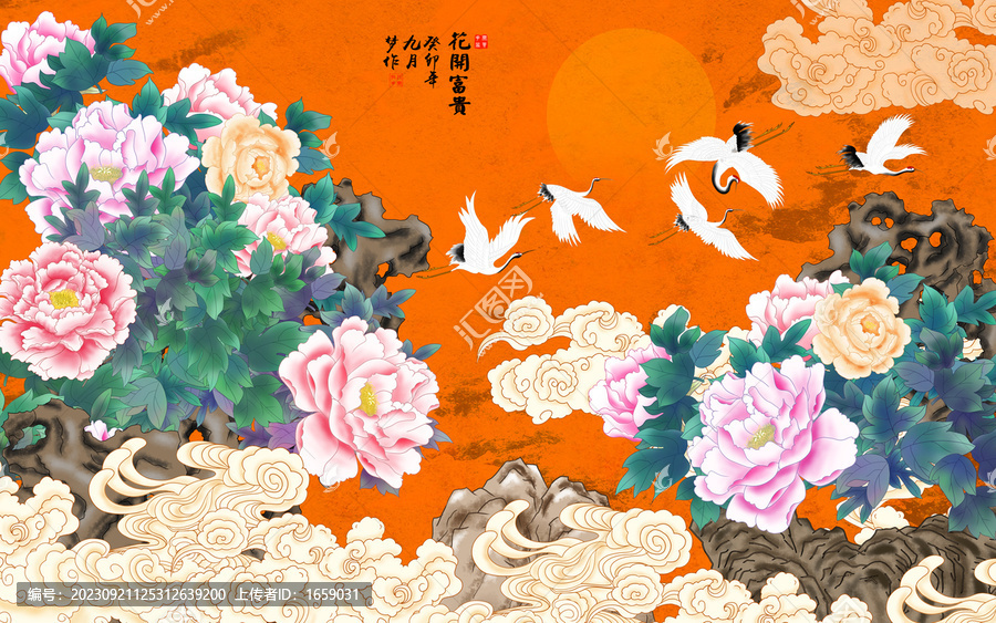 牡丹花背景墻
