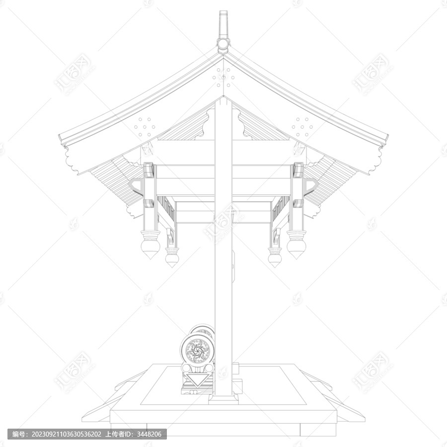 垂花門側(cè)面線稿圖