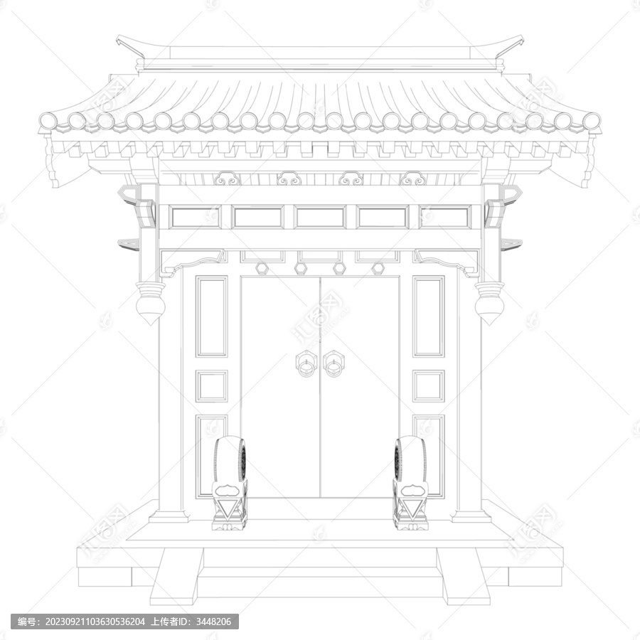 垂花門立面線稿圖