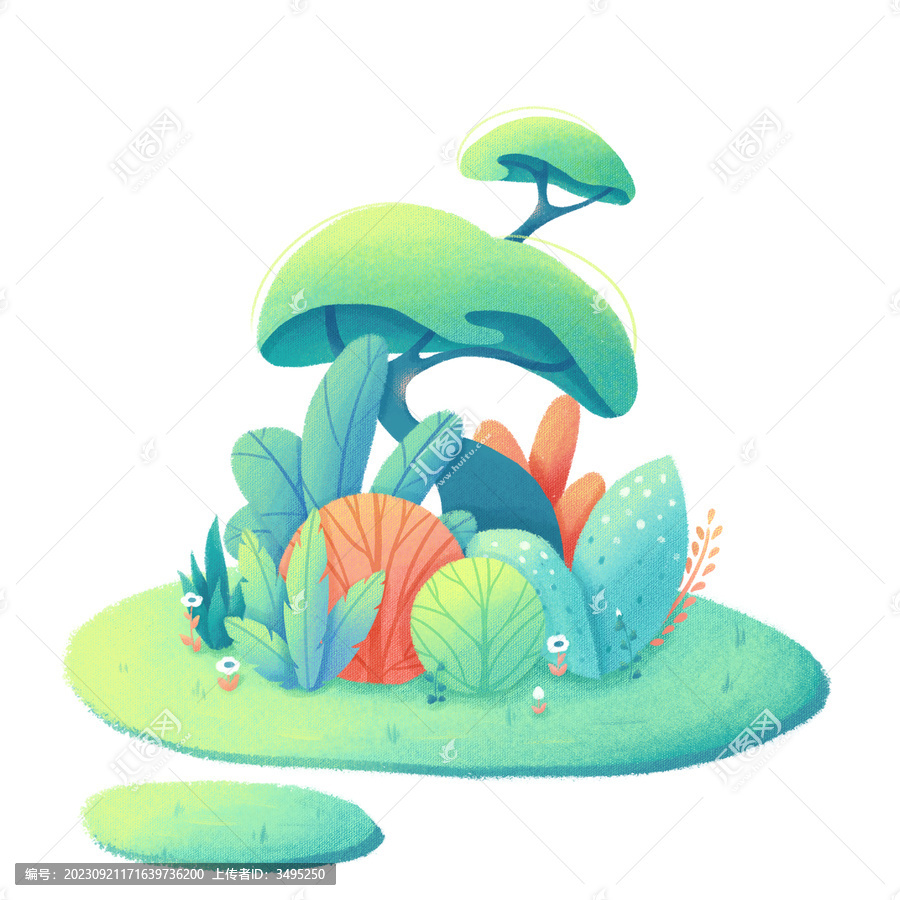 清新綠色小森林植物繪本風(fēng)插畫