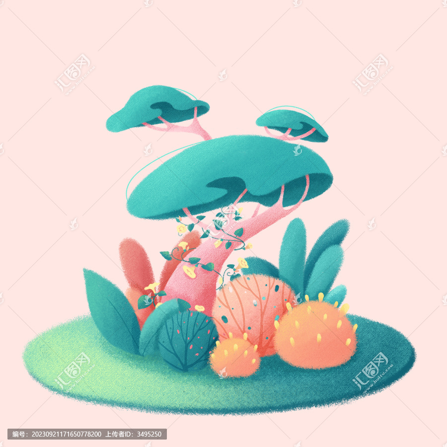 清新可愛小森林植物繪本風插畫