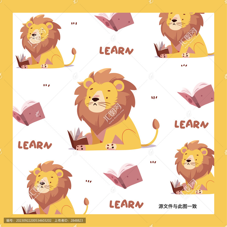 卡通可愛獅子平鋪圖案