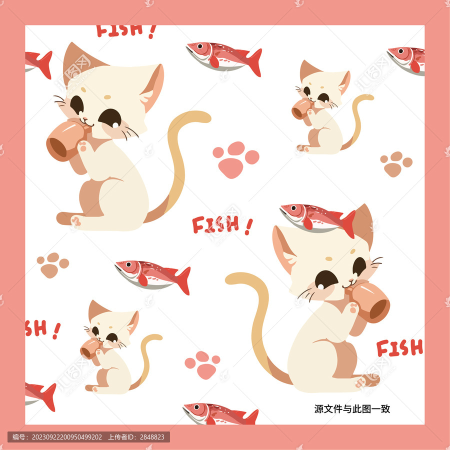 卡通爪印小貓平鋪印花圖案