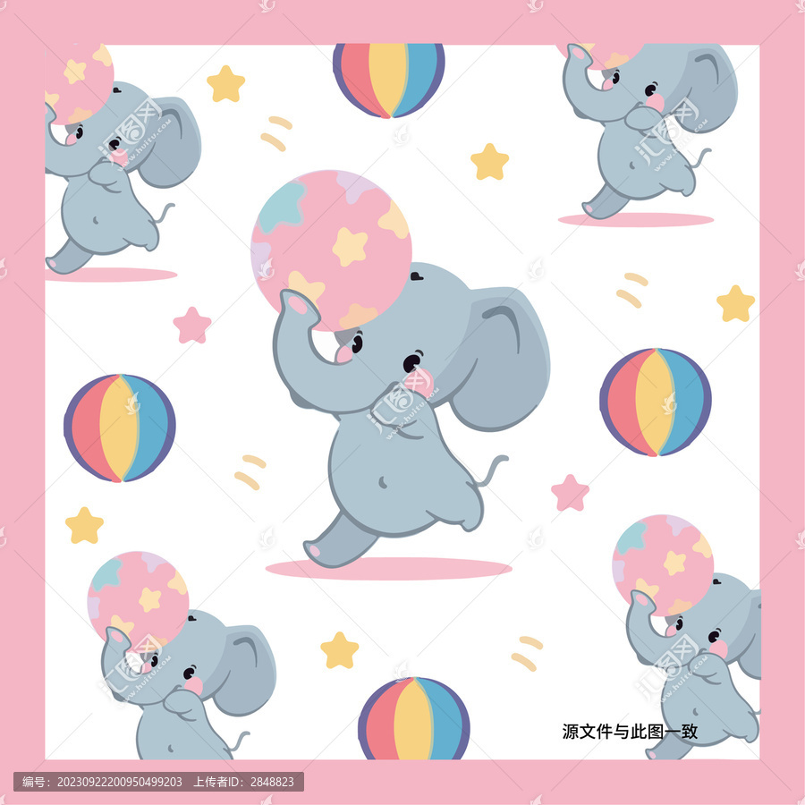 卡通雜技小象兒童印花圖案