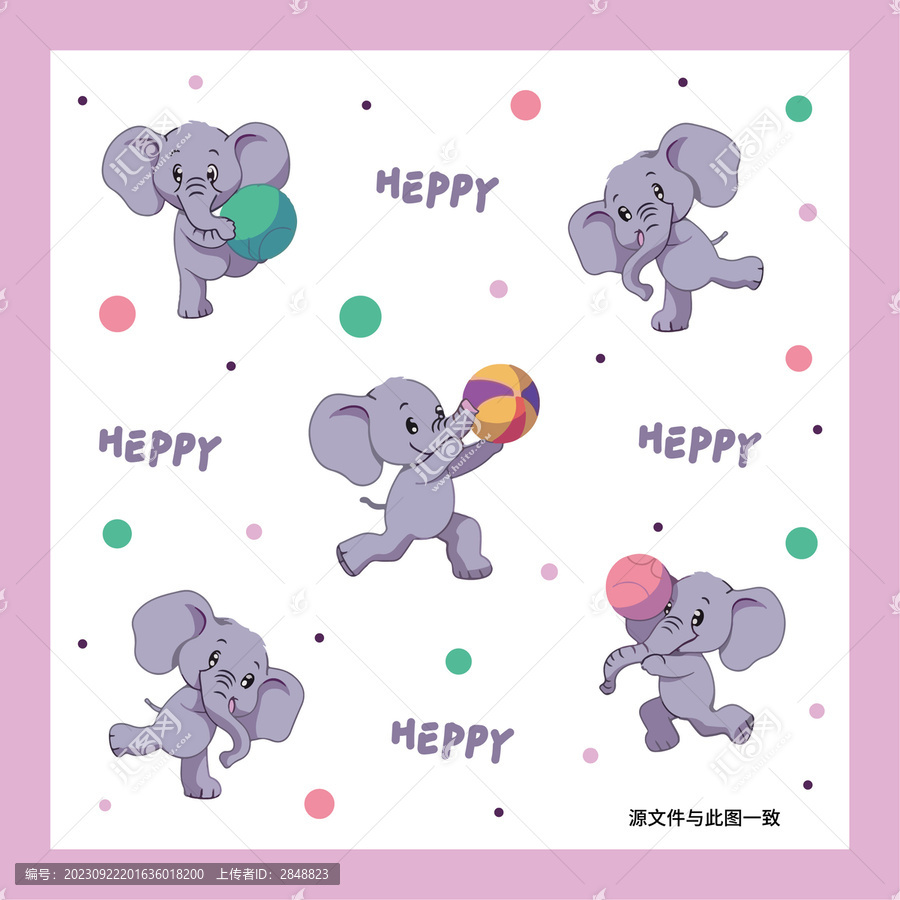 卡通耍雜技大象兒童印花