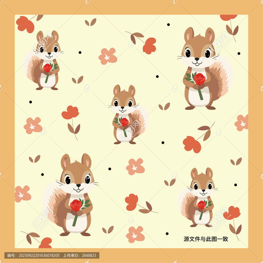卡通松鼠動物印花平鋪圖案