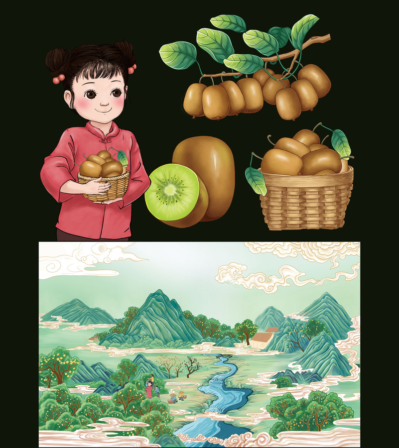 獼猴桃小女孩摘獼猴桃