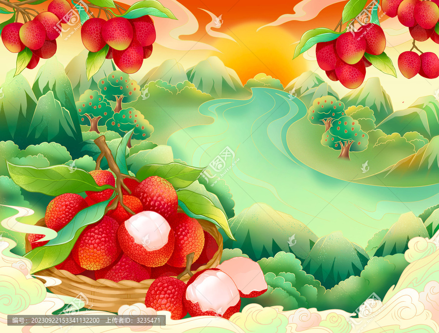 荔枝禮盒插畫