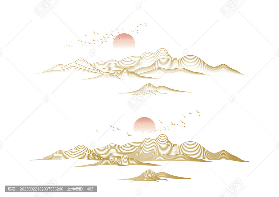 矢量金色山水線條