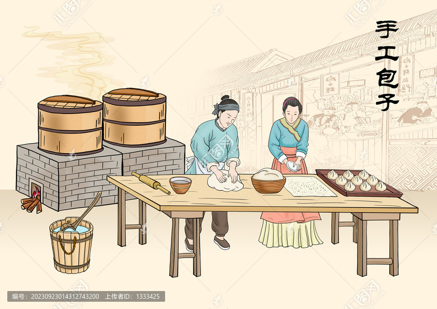 手工包子手繪插畫