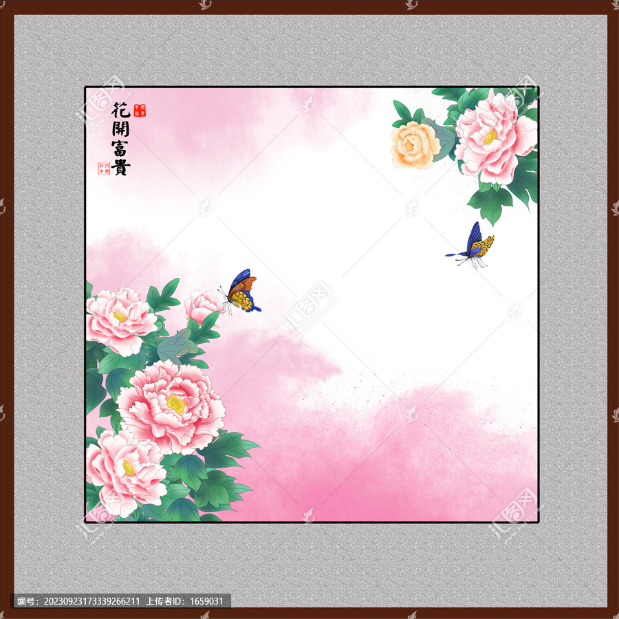 工筆牡丹花壁畫