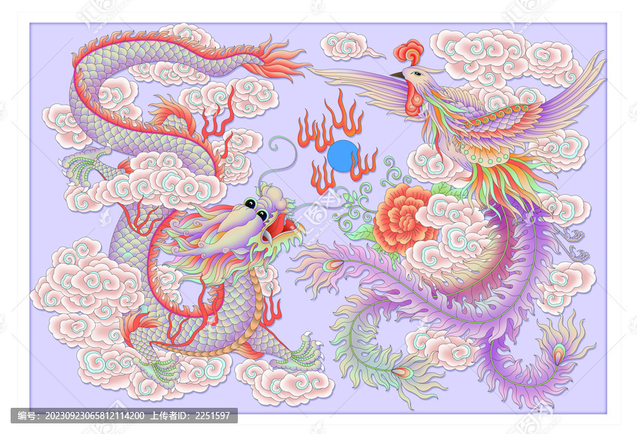 龍鳳花卉分層噴繪插畫