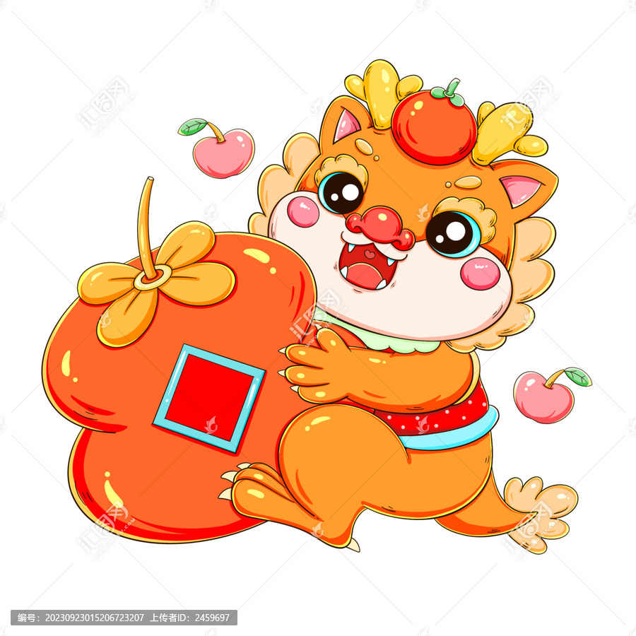 龍年春節(jié)卡通Q版柿如意小龍