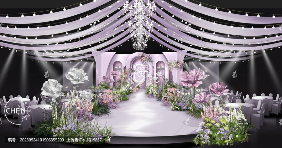 法式紫色婚禮效果圖儀式區(qū)