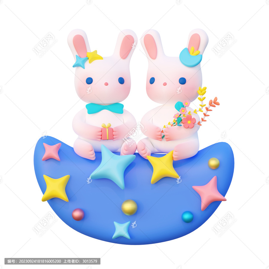 3D兔子月亮手辦玩偶素材