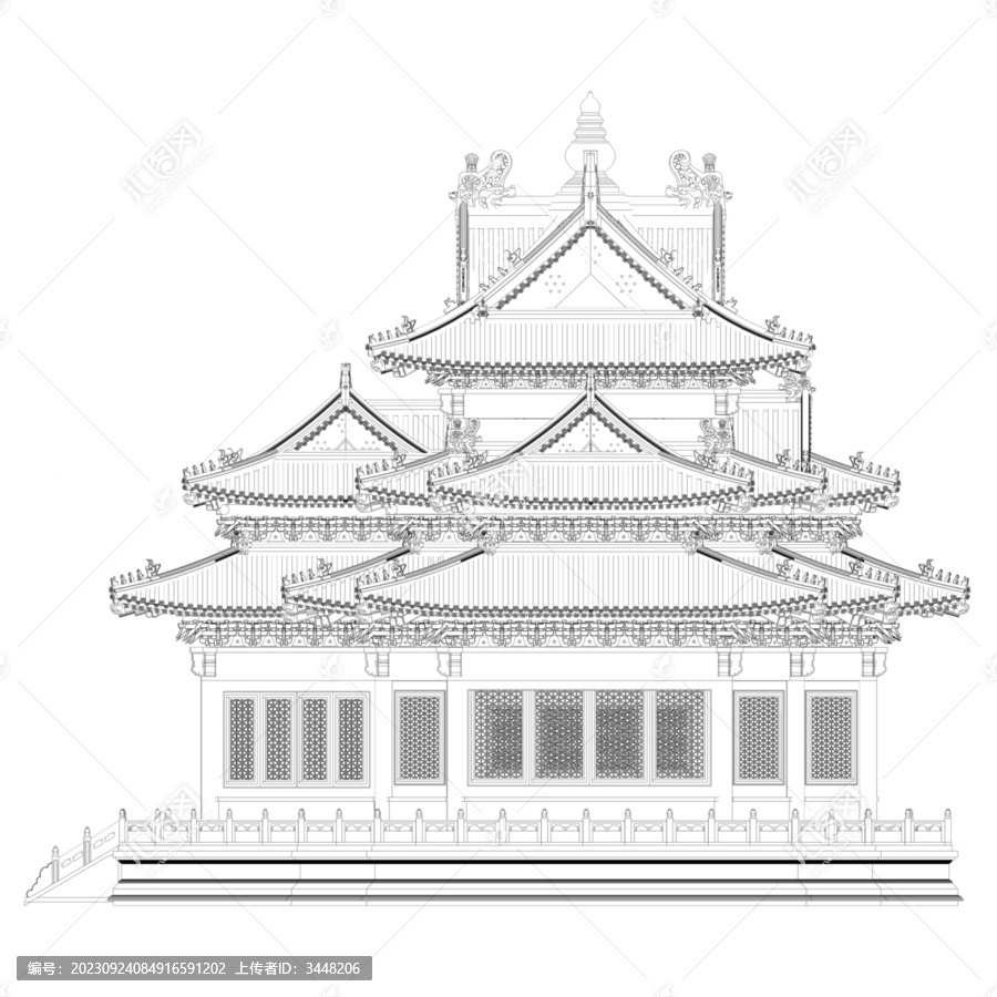故宮角樓正北立面線稿圖