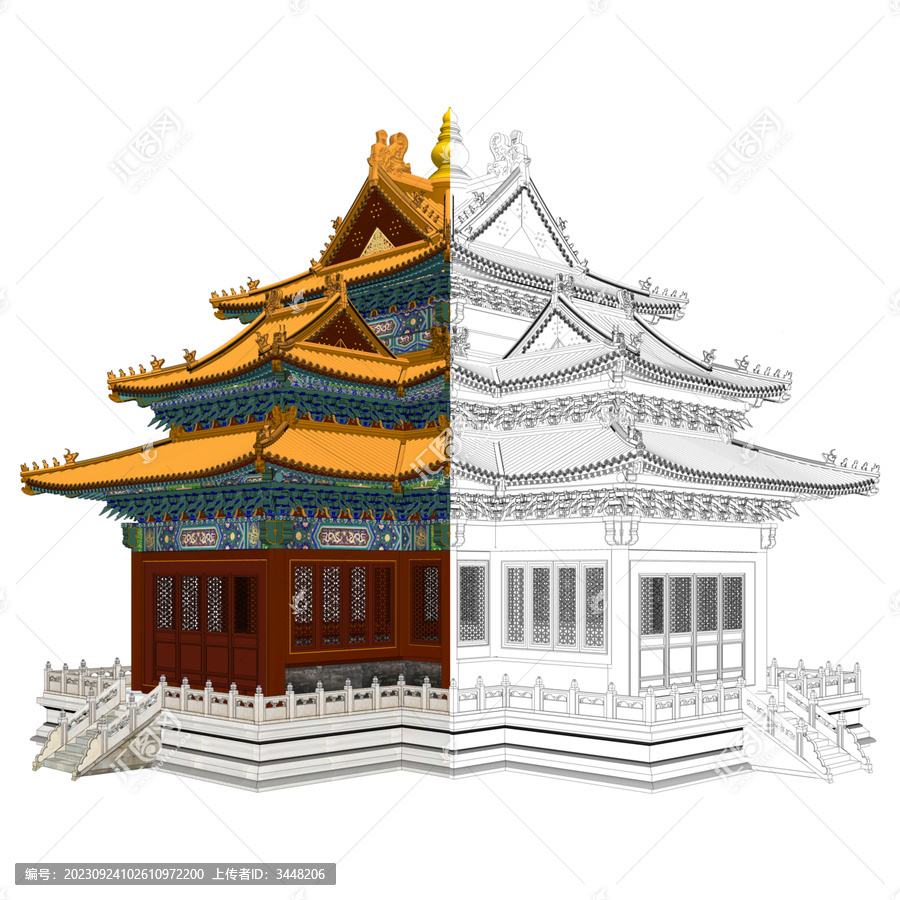 故宮角樓側(cè)面對比效果圖