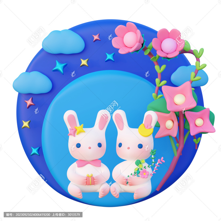 3D中秋節(jié)兔子花好月圓裝飾