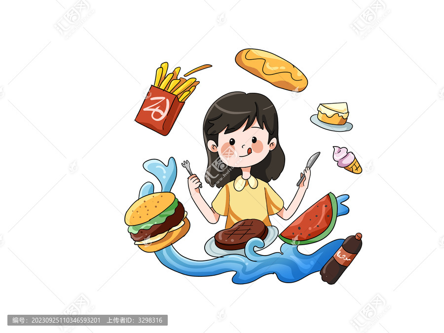 漢堡薯條牛排各種美食漂浮食物