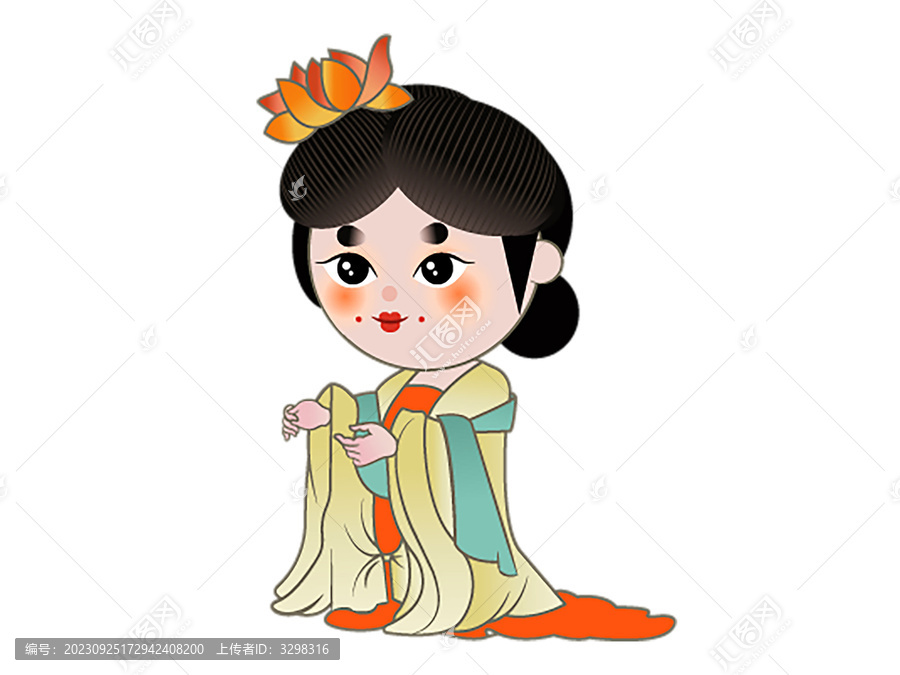頭戴荷花矢量插畫古代仕女形象