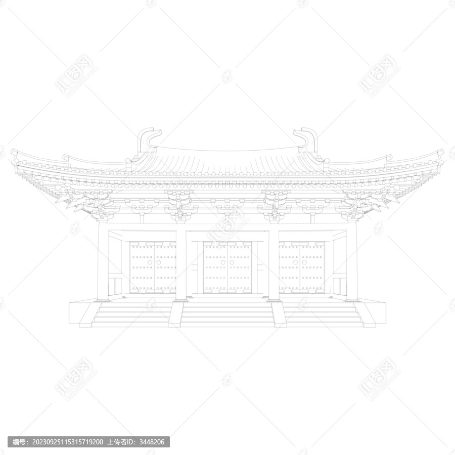 山門(mén)立面線稿圖