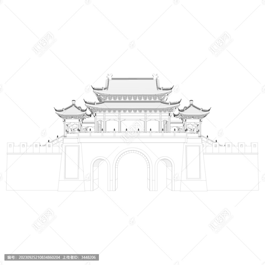城樓立面線稿圖