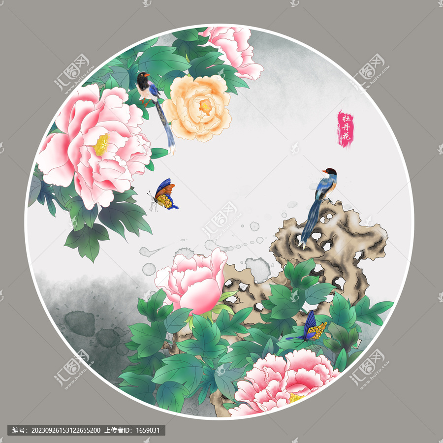 新中式花鳥背景墻壁畫