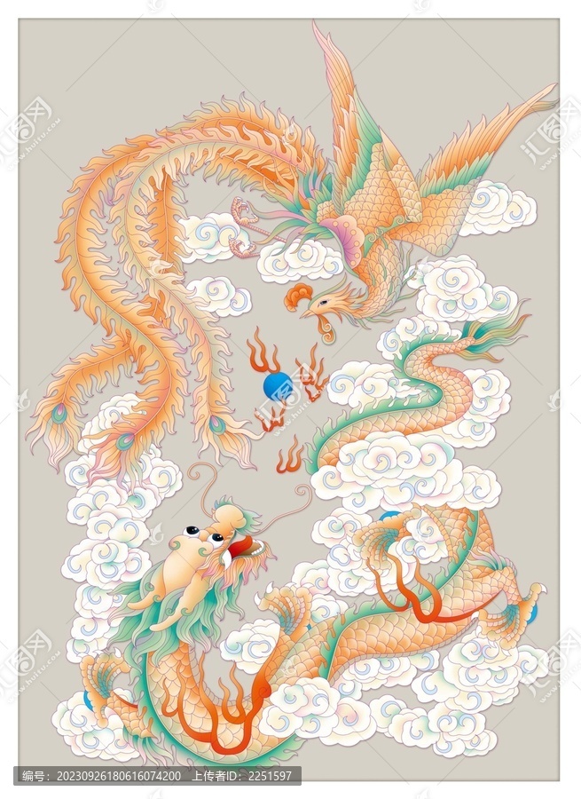 龍鳳呈祥插畫噴繪高清圖