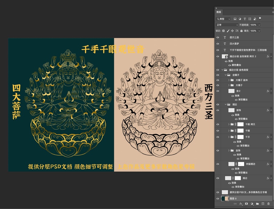 千手千眼觀世音線描