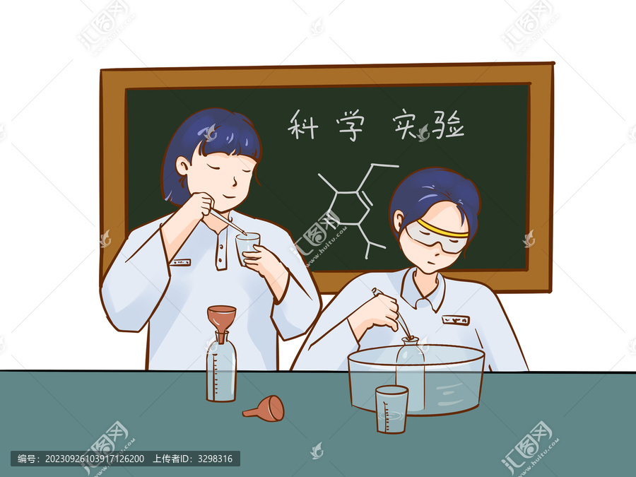 科學(xué)實(shí)驗(yàn)倆個(gè)學(xué)生實(shí)驗(yàn)場景黑板