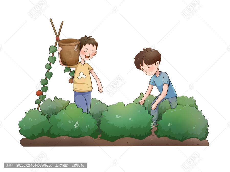 農(nóng)民雙人在地里干活搬筐子