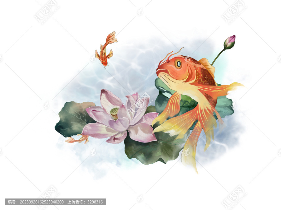 錦鯉躍荷花上