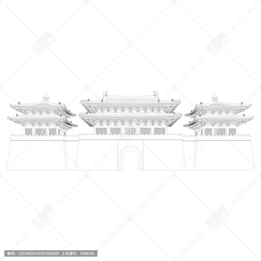 城樓立面線稿圖