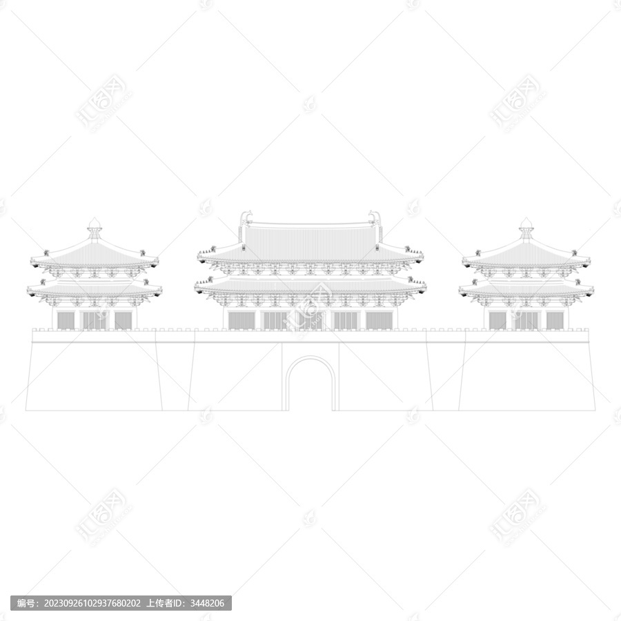 城樓正立面線(xiàn)稿圖