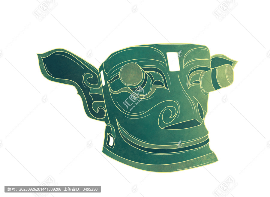 古蜀文明三星堆縱目面具插畫